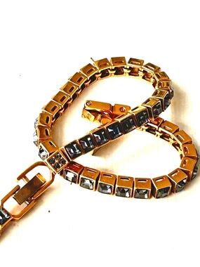 Swarovski Square Diamanta Shape Bracelet Navy Crystals Gold-Plated Authentic